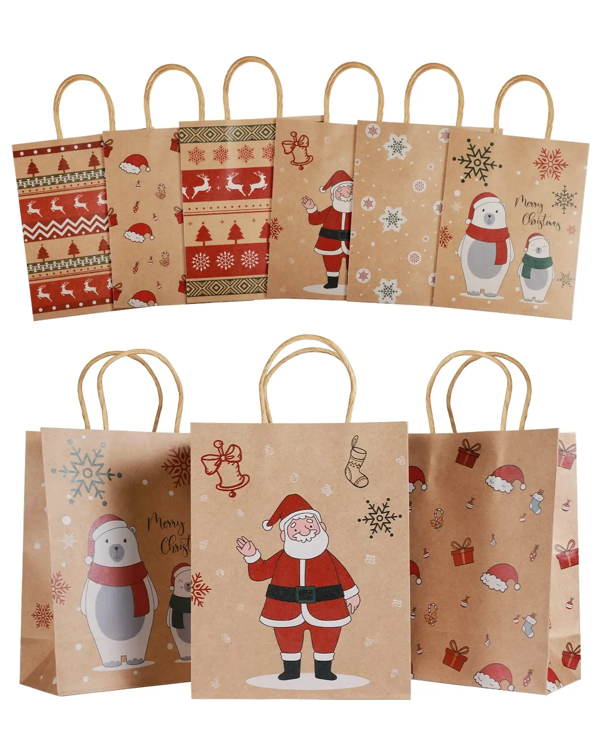 6 disegni borsa per albero di natale in carta Kraft decorazioni natalizie forniture per feste grande sacchetto di carta regalo di natale