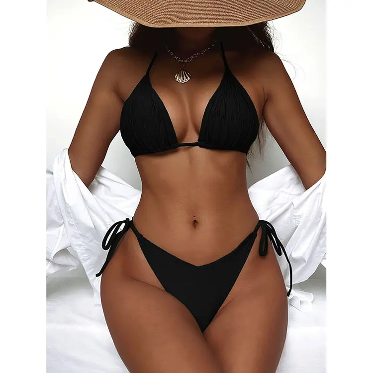 Hot Girls Transparent 2 Piece Premium Beach Wear Sexy Open Lady Mini Thong Black Bikini