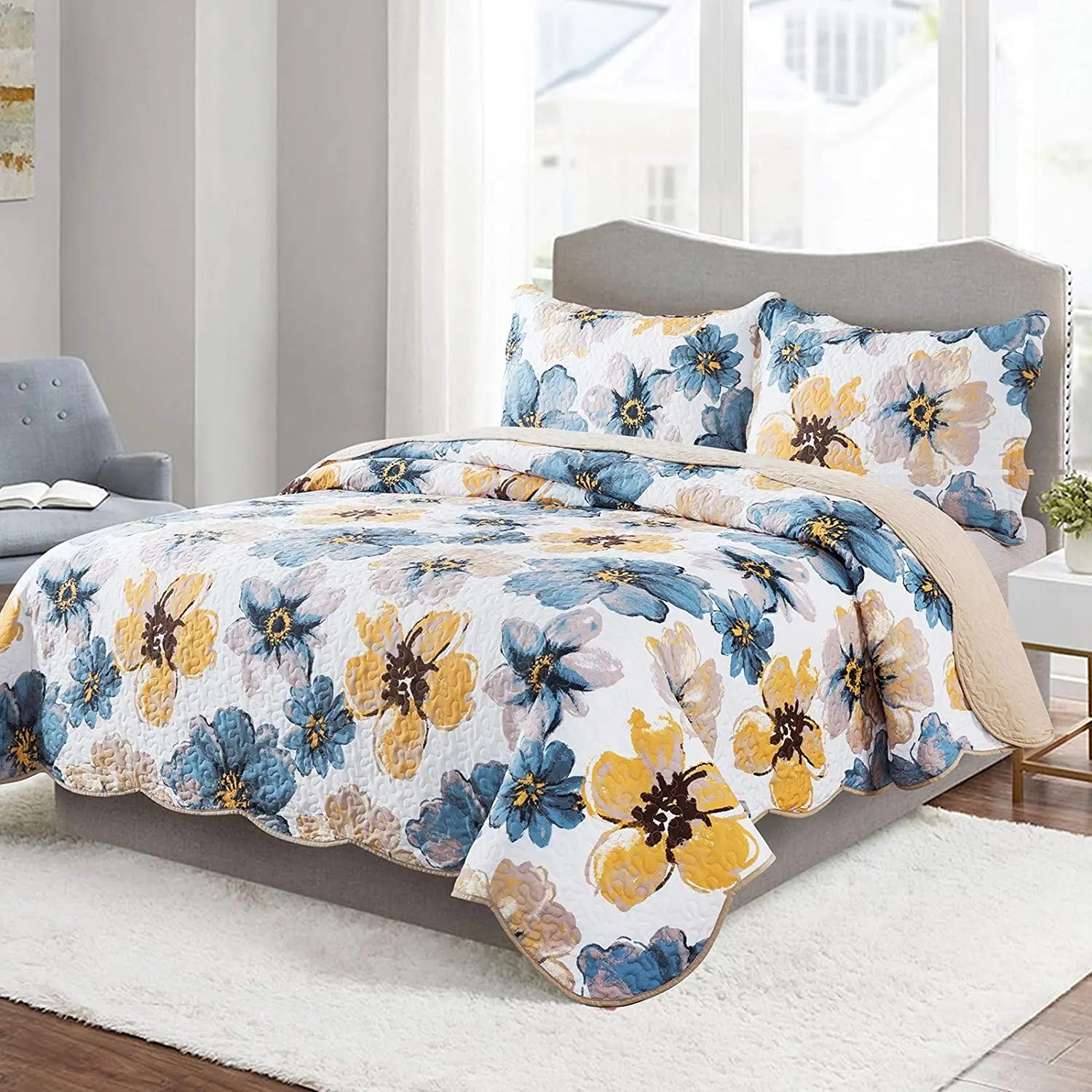 Patrón de flores de estilo chino con diseño acolchado juego de cama de poliéster juego de edredón sábanas de algodón