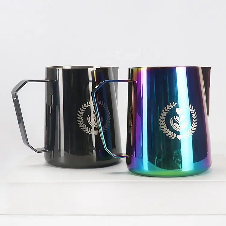 Gelas takaran logam Stainless Steel 350ml, alat mengukur kopi, Pitcher Espresso Barista, kendi susu 600ml