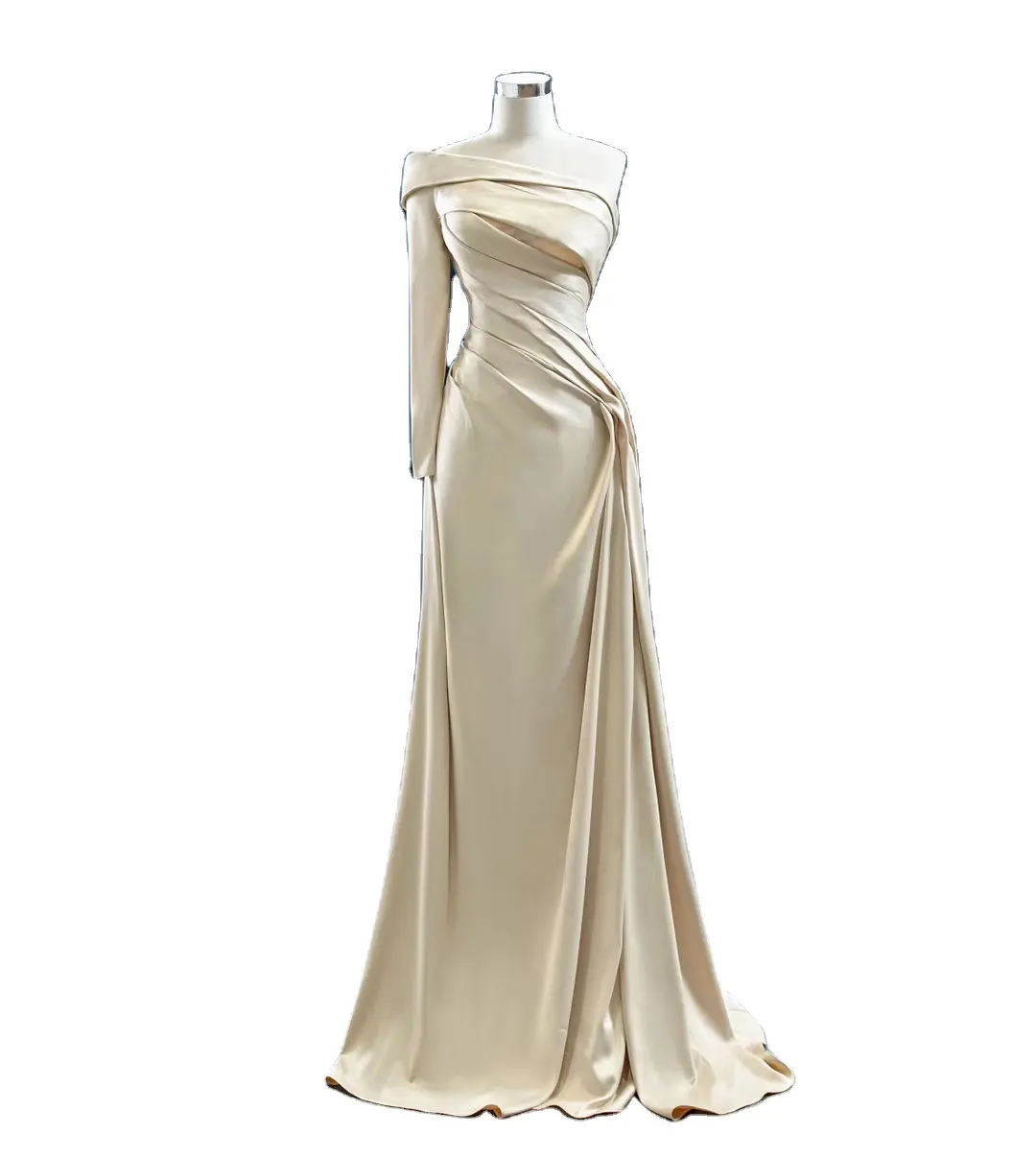 Akşam elbise kaynağı yüksek kaliteli bir omuz yeni mizaç gelin mermaid basit kuyruklu ışık düğün elbisesi