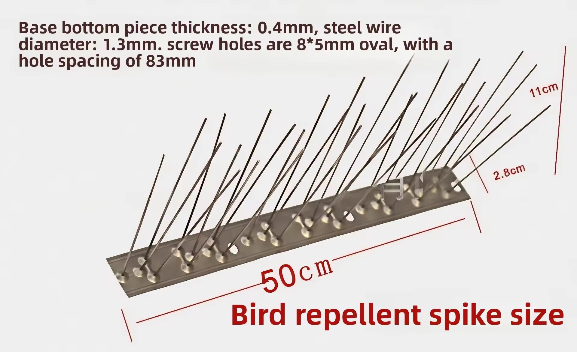 Base de 50 cm en acier inoxydable anti-oiseaux, 60 points de fixation.