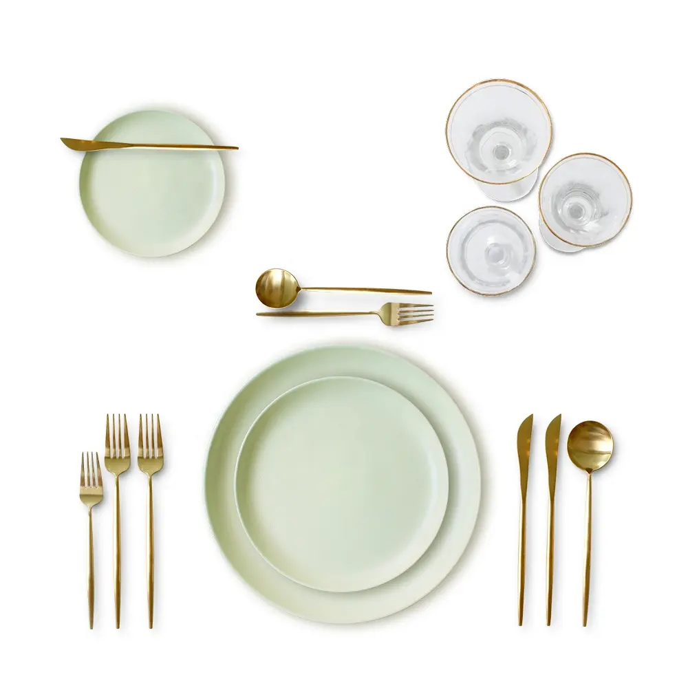 Классический керамический обеденный набор зеленого цвета, подходит для мероприятий, фарфоровые блюда, керамические тарелки, посуда