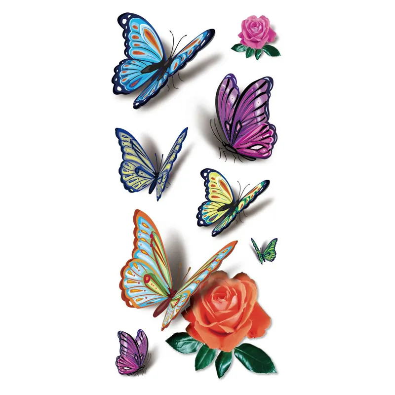 Ychon – autocollant de tatouage temporaire de corps de fleur papillon coloré imperméable pour homme et femme