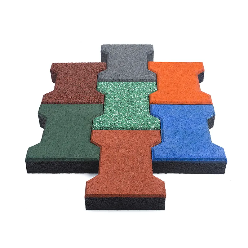 Baldosa de goma con forma de hueso para patio de juegos, azulejo de goma para patio de juegos, pavimento de ladrillo