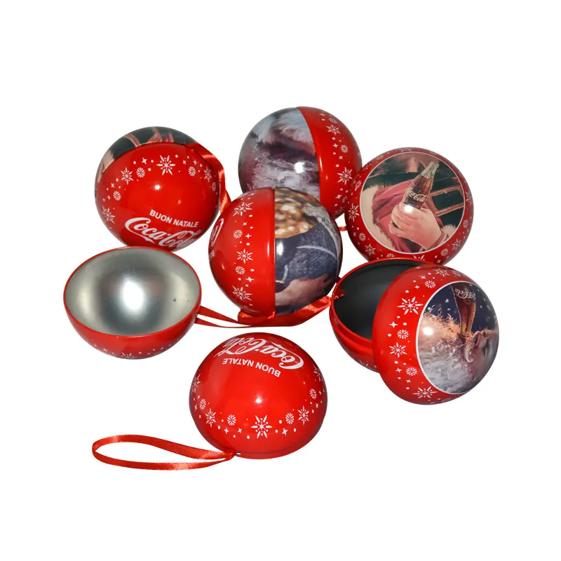 Custom Printed Candy Packing Gift Box Ball Tin With String Red Tin Ball Box Christmas Decoration Tin Ball For Sweets
