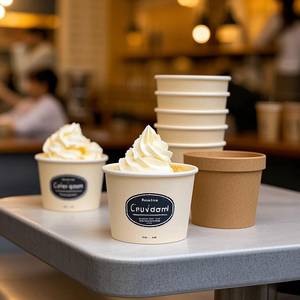 Tubos Compostable descartáveis do recipiente do gelado de 880ml 31oz com a tampa gravou o copo de papel do gelado com manipulação gravando
