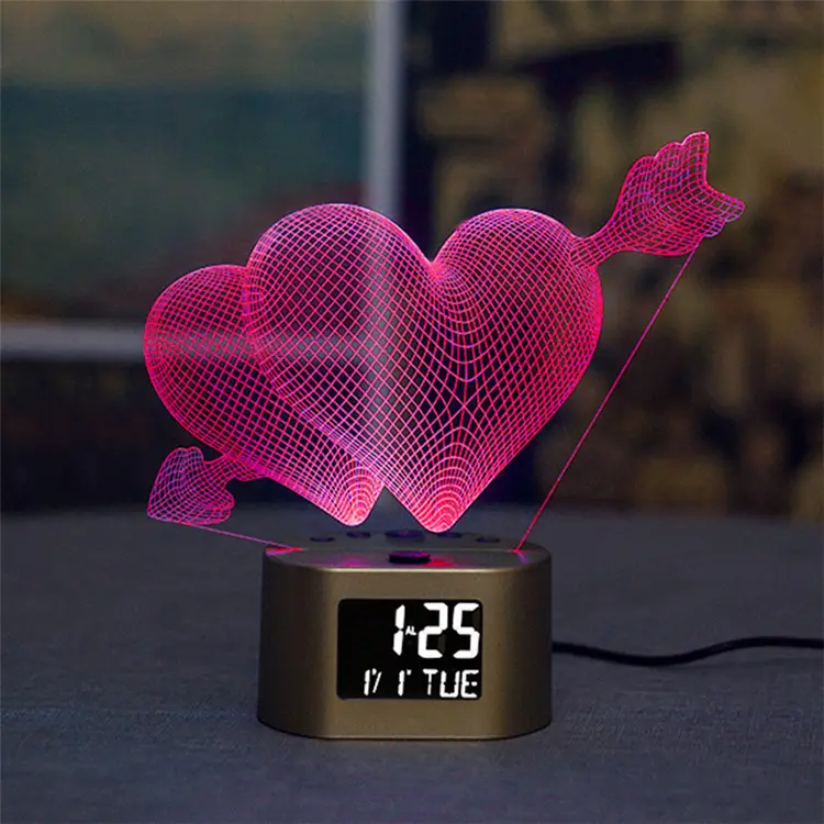 Lampe de table en acrylique 3d avec horloge numérique Illusion Lamp Base 3d Night Light Alarm Clock