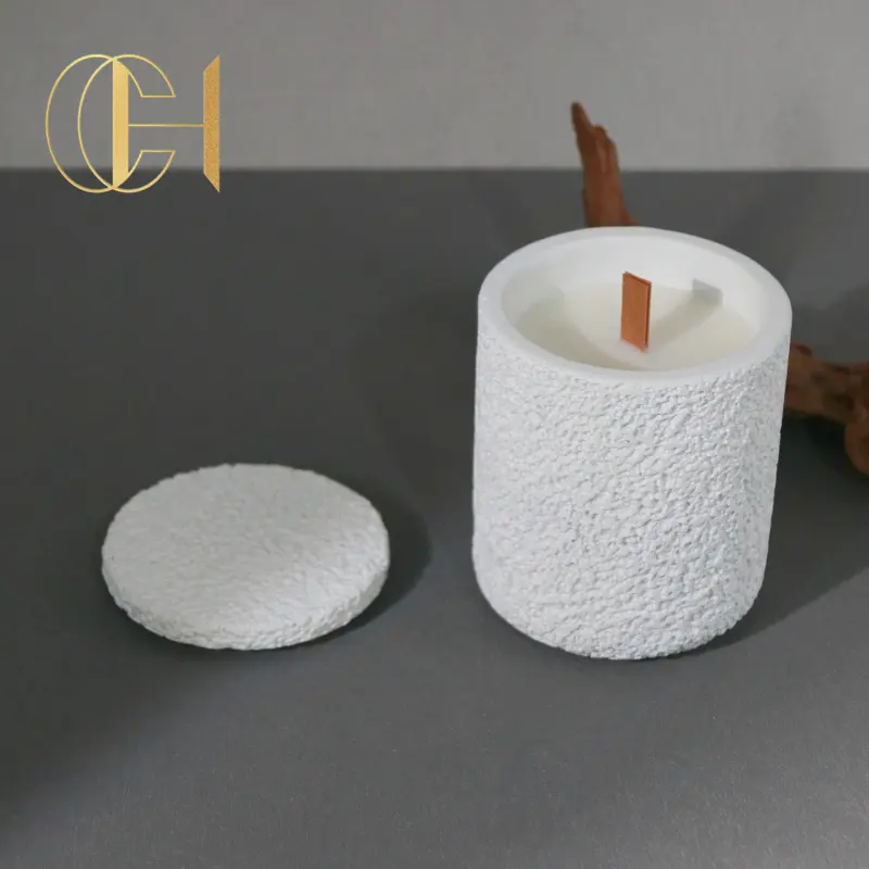 C & H Pot de ciment en béton de luxe fait à la main naturel cire de soja huile essentielle arôme de maison bougies parfumées