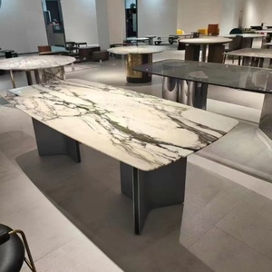 Mesa de comedor de mármol natural de alta calidad para Villa Mesa de comedor de mármol rectangular moderna de acero inoxidable - Product Image 2