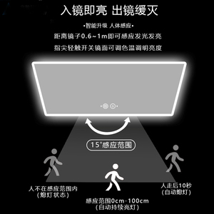 带人体感应的发光二极管背光浴室镜，无限调光彩色照明模式，触摸控制，家用防雾 - Product Image 5