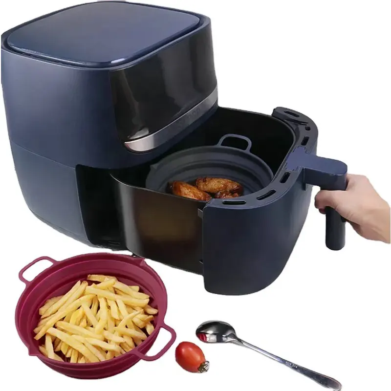 Venda quente BPA Livre Reutilizável Silicone Air Fryer Pot Forros Dobrável Bandeja De Cozimento De Silicone Bolo Pan Panelas De Silício Para Fritadeira De Ar