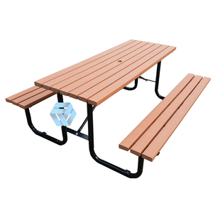 HYX矩形HDPE再生塑料桌面和座椅镀锌钢框架带长凳的户外桌套装 - Product Image 1