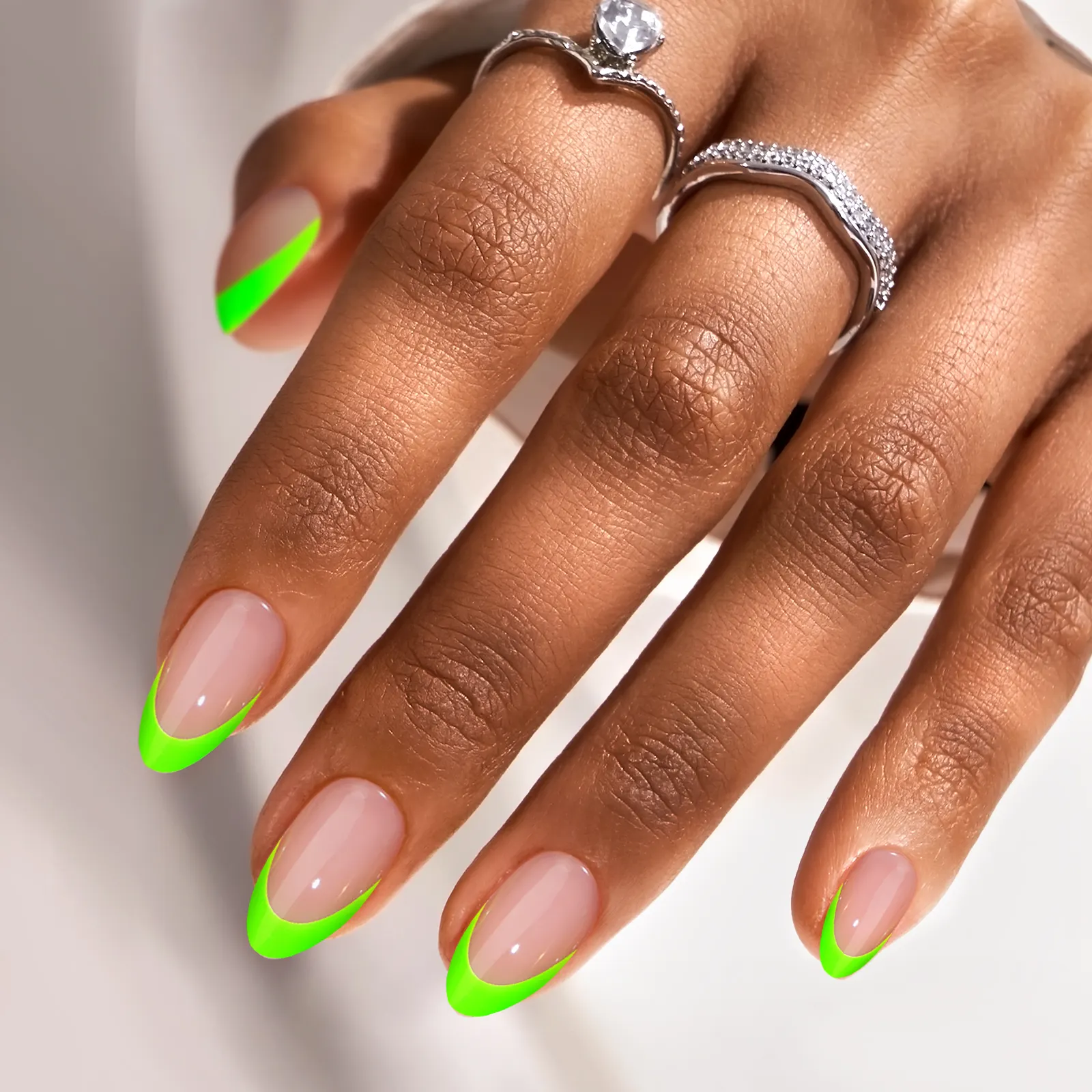 BTArtbox-esmalte de uñas de Gel de almendro corto, puntas de Gel francés Arco Iris, uñas postizas hechas a mano, color verde, 24 unidades, venta al por mayor