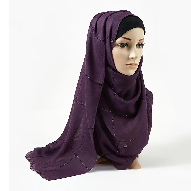 Venta al por mayor 2020 nuevo diseño mujeres bufanda pañuelo musulmán hijab buena calidad Brillante De plata cuadros tejido suave de Damas instantánea mantón del hijab