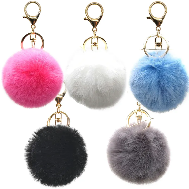 Furry Puff Ball Faux Rabbit Pink Fur Ball Pom Pom Keychain para mulheres e meninas