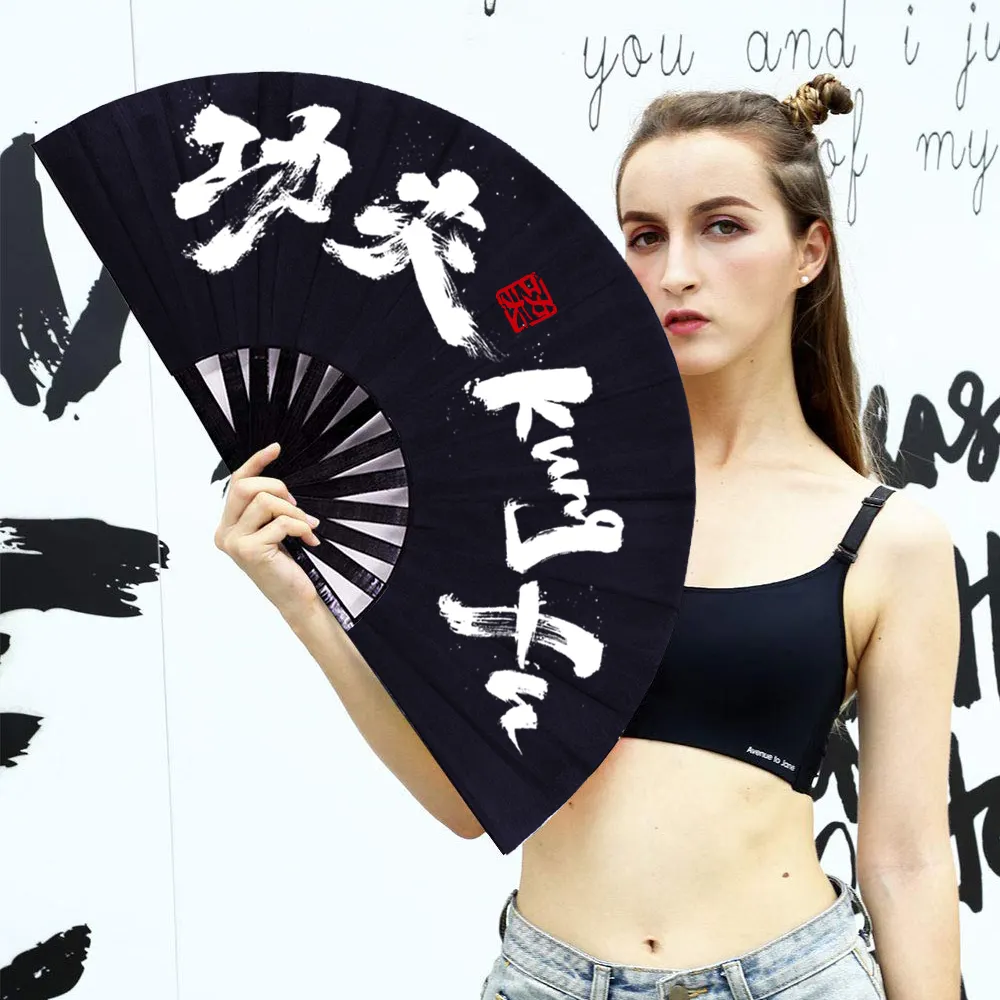 Erkekler için büyük bambu Rave festivali katlanır el Fan/kadın-çin japon el fanı kumaş kılıf UV baskı ile