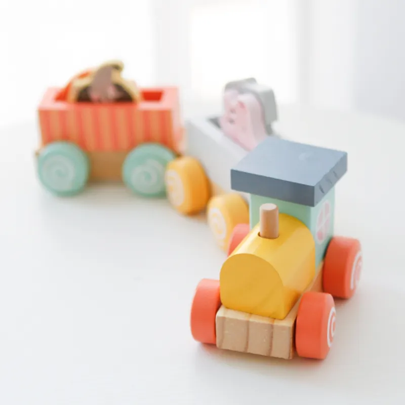 RTS Blok Bangunan Truk Mainan Bayi Kayu Balok Kereta Mainan Kayu untuk Bayi Umur 1 Tahun Oem Odm