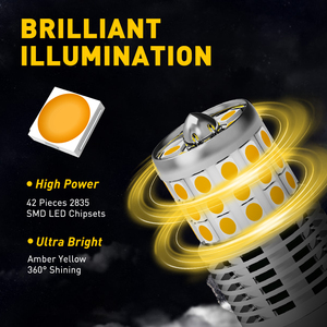 AUXITO 7507 PY21W BAU15S <strong>LED</strong> Yellow Lights for Reverse Backup Light DRL Tail Brake Light 2 pieces - Product Image 3