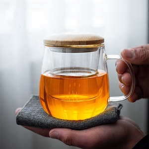 400ml el üflemeli ısıya dayanıklı şeffaf bardak kupa bambu kapak borosilikat cam çay bardağı demlik ve kolu ile