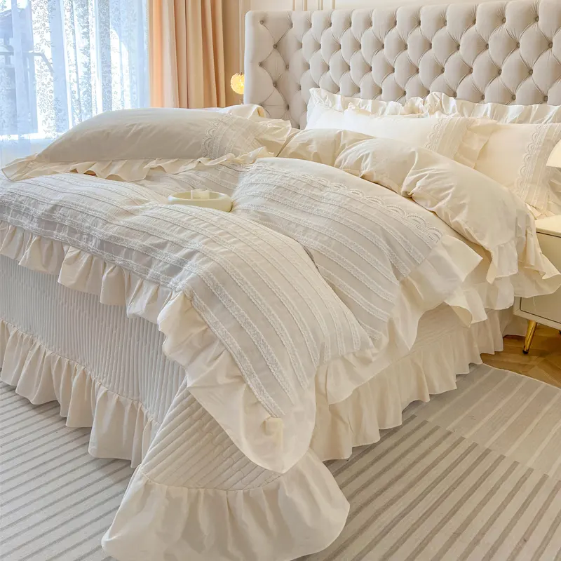 100% सूती बिस्तर शीट सेट फैब्रिक लेस शैली
