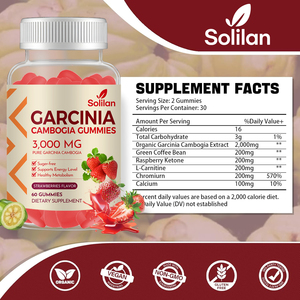 Solilan organik bitkisel Gummies Garcinia Cambogia yeşil kahve çekirdeği ahududu keton l-karnitin krom kalsiyum-60/90/120 sayısı - Product Image 3