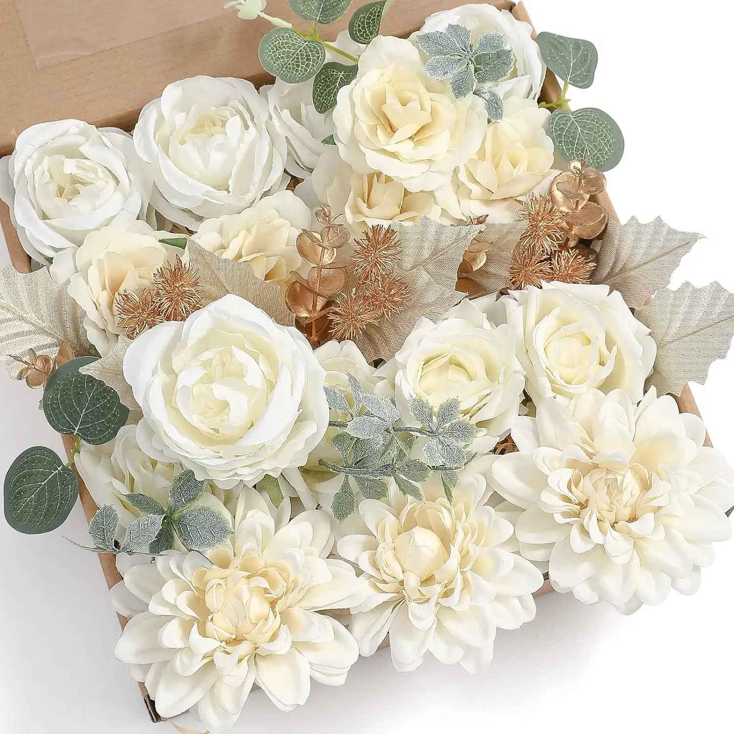 Fleurs artificielles Combo Box Set Gradient Couleur Fleur Feuille avec Tiges pour DIY Mariage Bouquets de Mariée Décoration