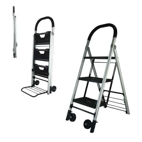 Dobrável 3 Steps Ladder Carrinho de mão 2 em 1 com duas rodas dobráveis FW-71