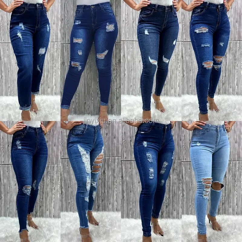 Jeans personnalisés pour femmes de la mode européenne en gros trois couleurs jeans élastiques taille haute pour femmes