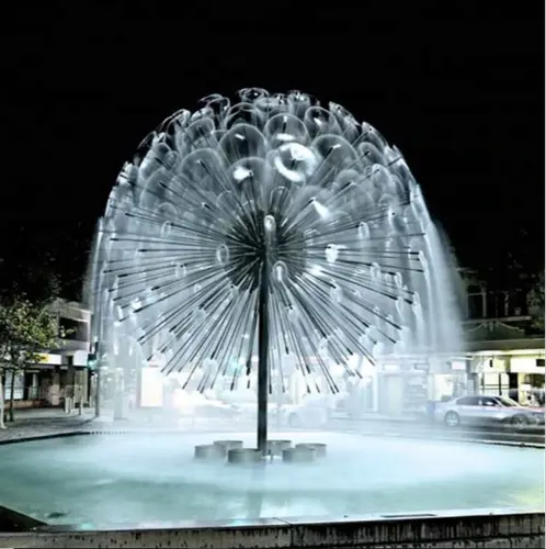 Bola de cristal grande, diente de león, boquilla, fuente, bola flotante de acero inoxidable, fuente de agua