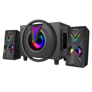 Kisonli 2,1 Altavoces de computadora de escritorio con Subwoofer RGB 16W Sonido estéreo Sistema multimedia alimentado por USB Entrada auxiliar para PC - Product Image 5