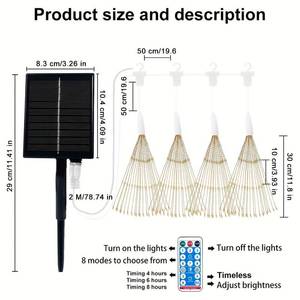 360 480 <strong>Led</strong> <strong>4</strong> Pack Solar Starburst Sphere Lights Firework Lights Remote Control <strong>Timer</strong> 8 Modes Dimmable Hanging Fairy Lights - Product Image 4