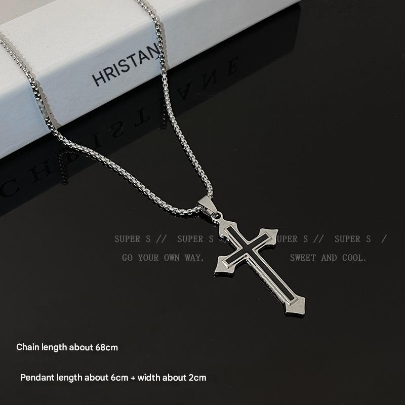 Collier croix bicolore-acier titane