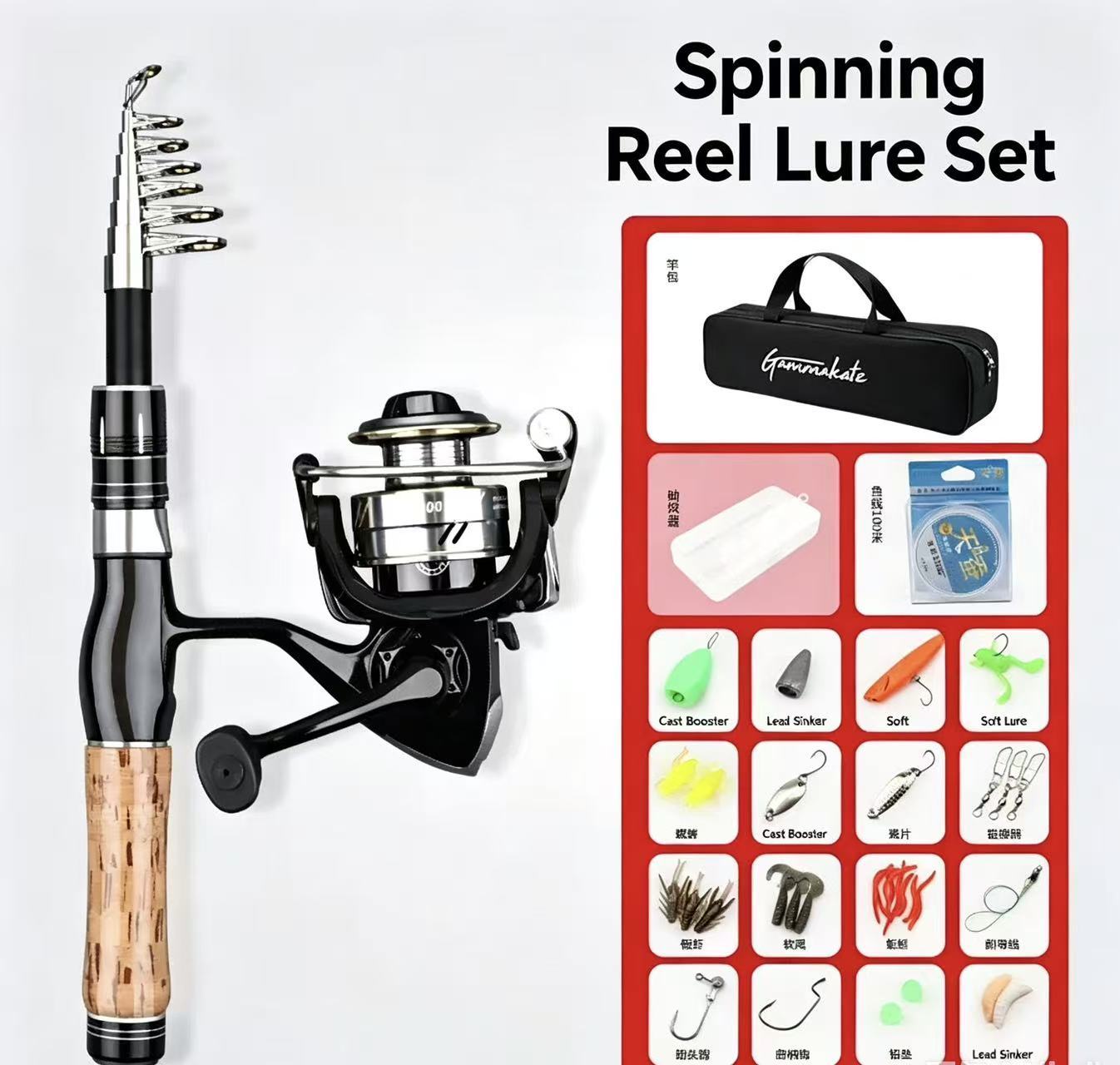 Ultra-short straight pole metal spinning wheel-luya set