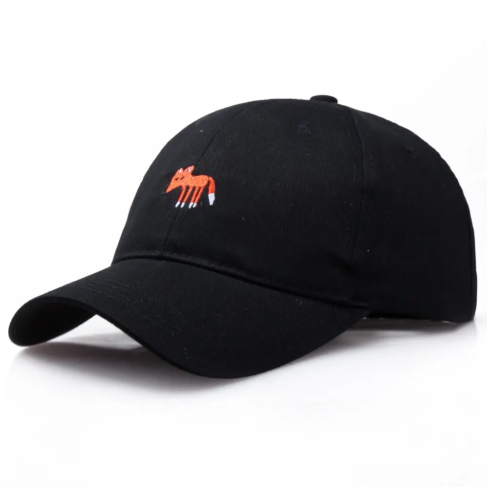 Unisex divertidos animales salvajes sombreros 100% algodón sin estructura bordada gorras de béisbol de zorro para hombres y mujeres