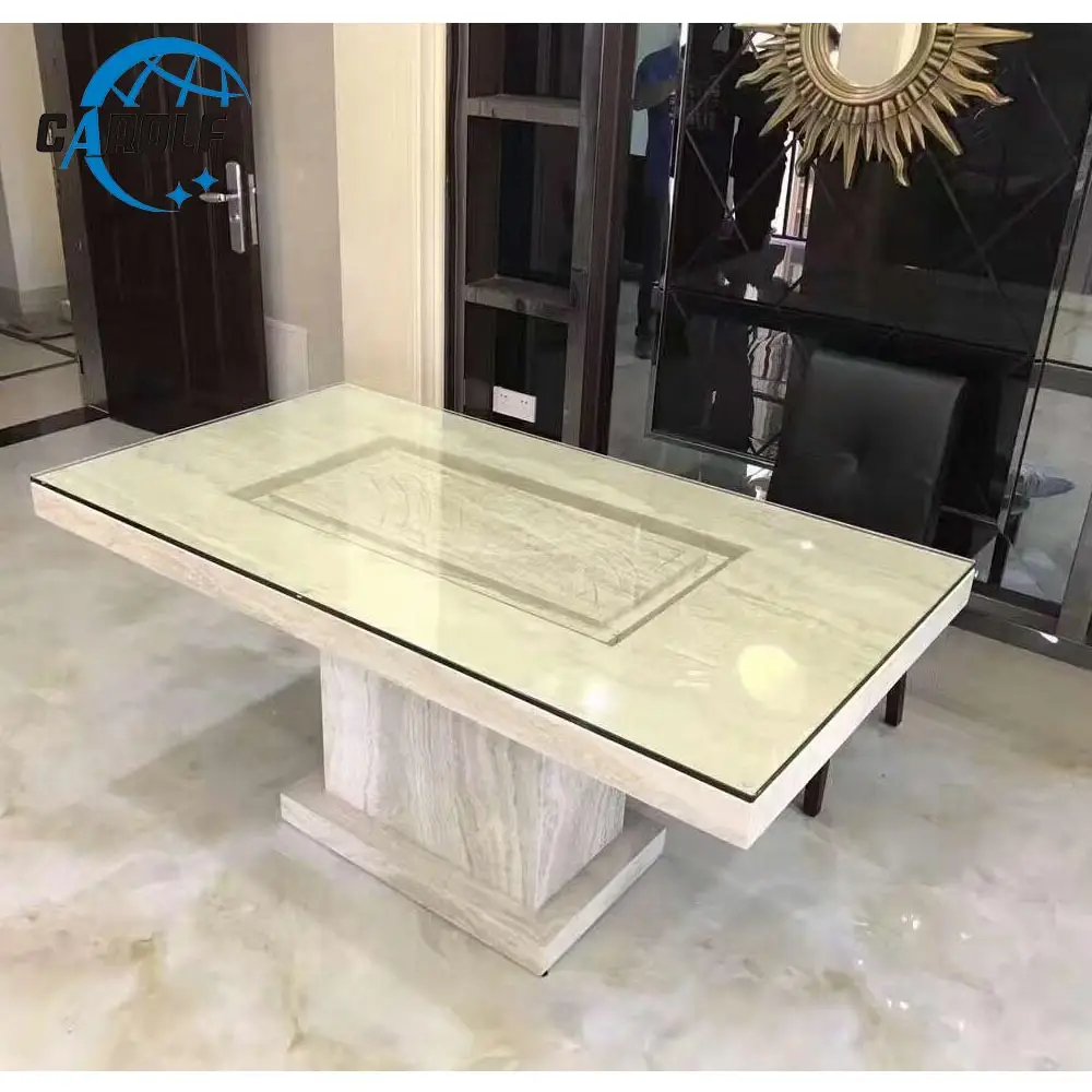 Esszimmermöbel modern handgeschnitzt Marmorbasis Esstisch mit Glas