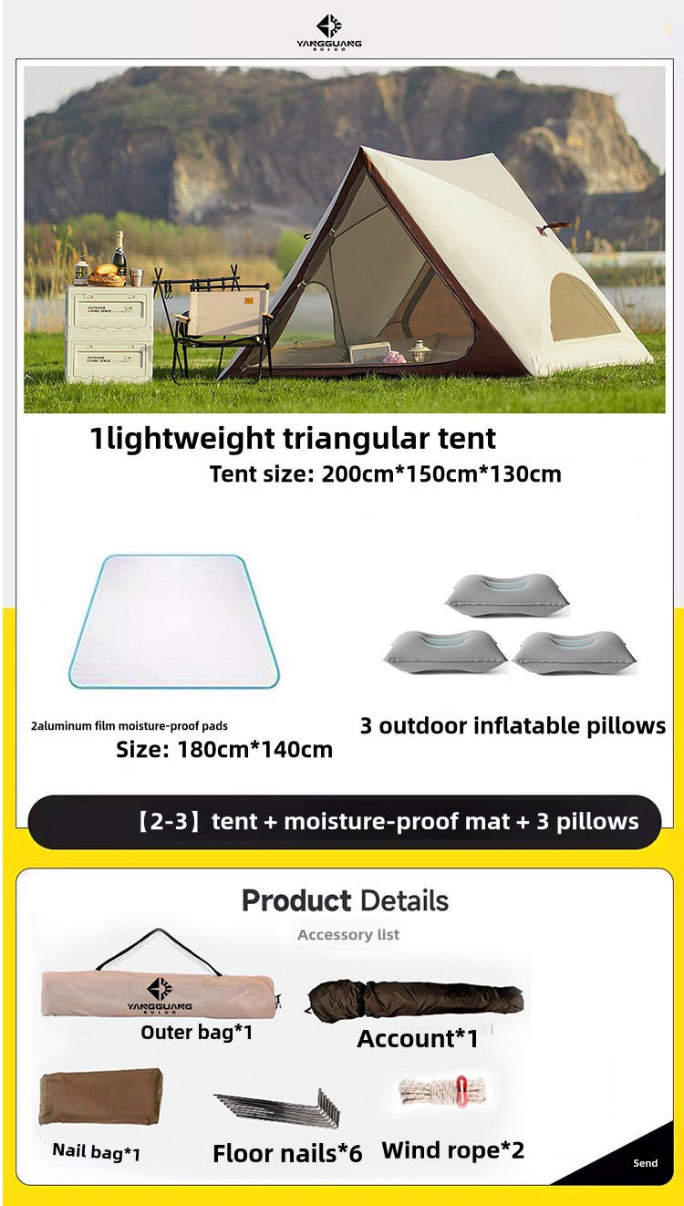 zhuqi 2-3 person silver-coated tent-moisture proof mat-3 pillows