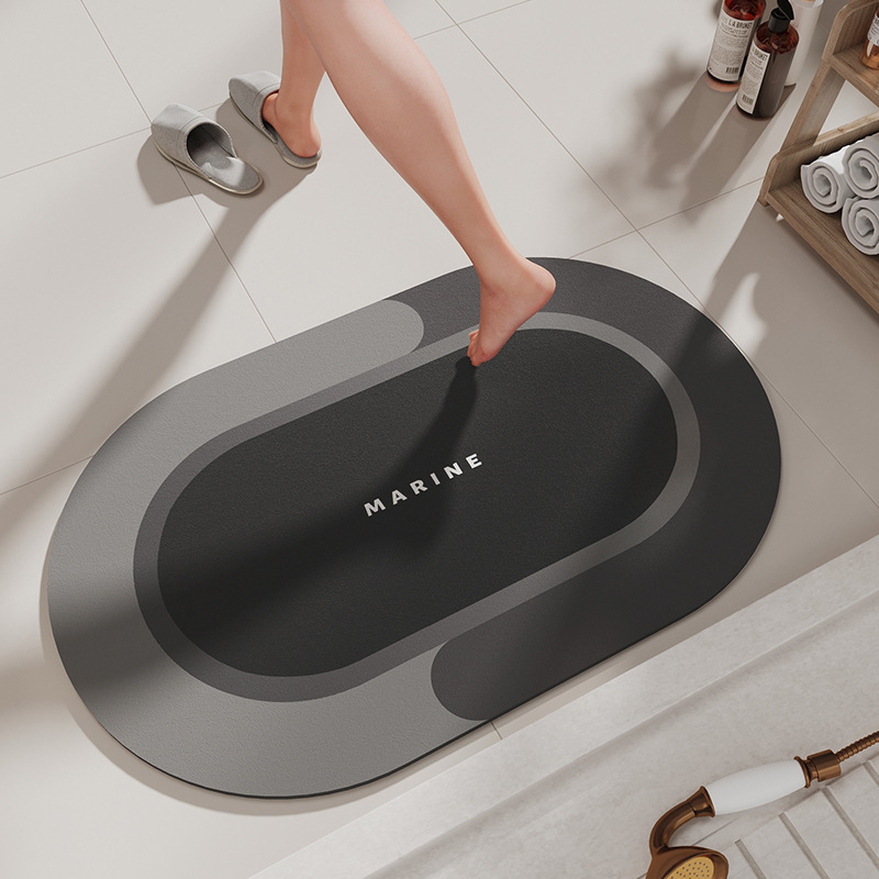 Tapis de bain en terre de diatomée - Morandi ovale gris foncé