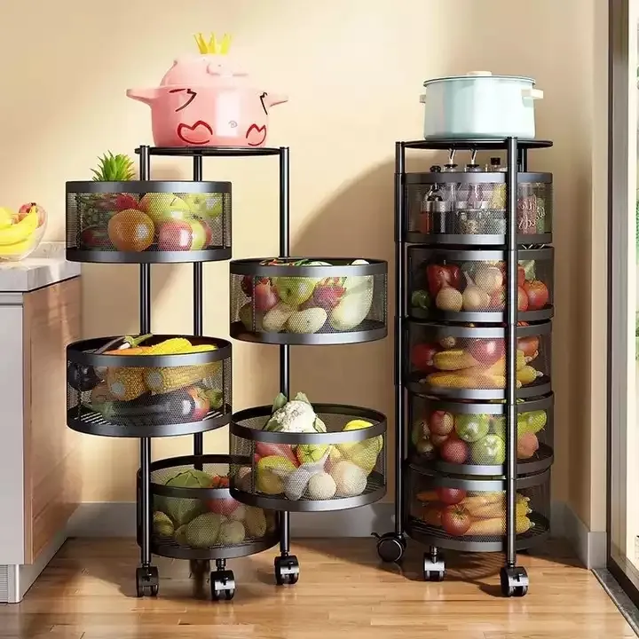 Étagère rotative de rangement de cuisine en acier inoxydable Offre Spéciale, support de stockage de légumes ou de fruits à 3/4/5 couches