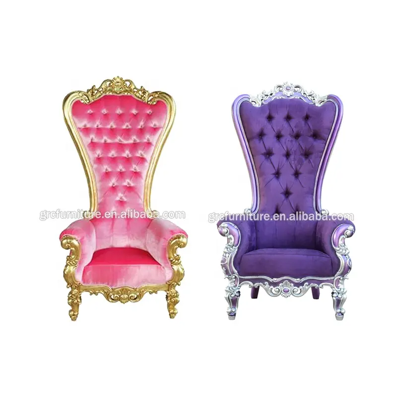 Vermelho e ouro cadeira do trono do rei e da rainha de veludo cor de rosa noivo