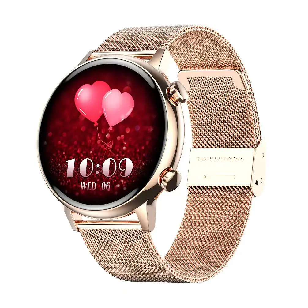 Montre intelligente AMOLED étanche IP68 avec rappel d'appel Bluetooth Mesure de la température corporelle Montre intelligente de forme ronde pour femmes