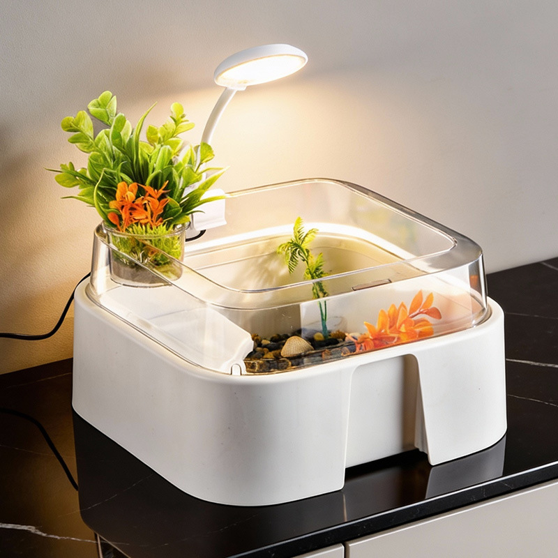 top cover+basking ramp+artificial water plants+white clip light