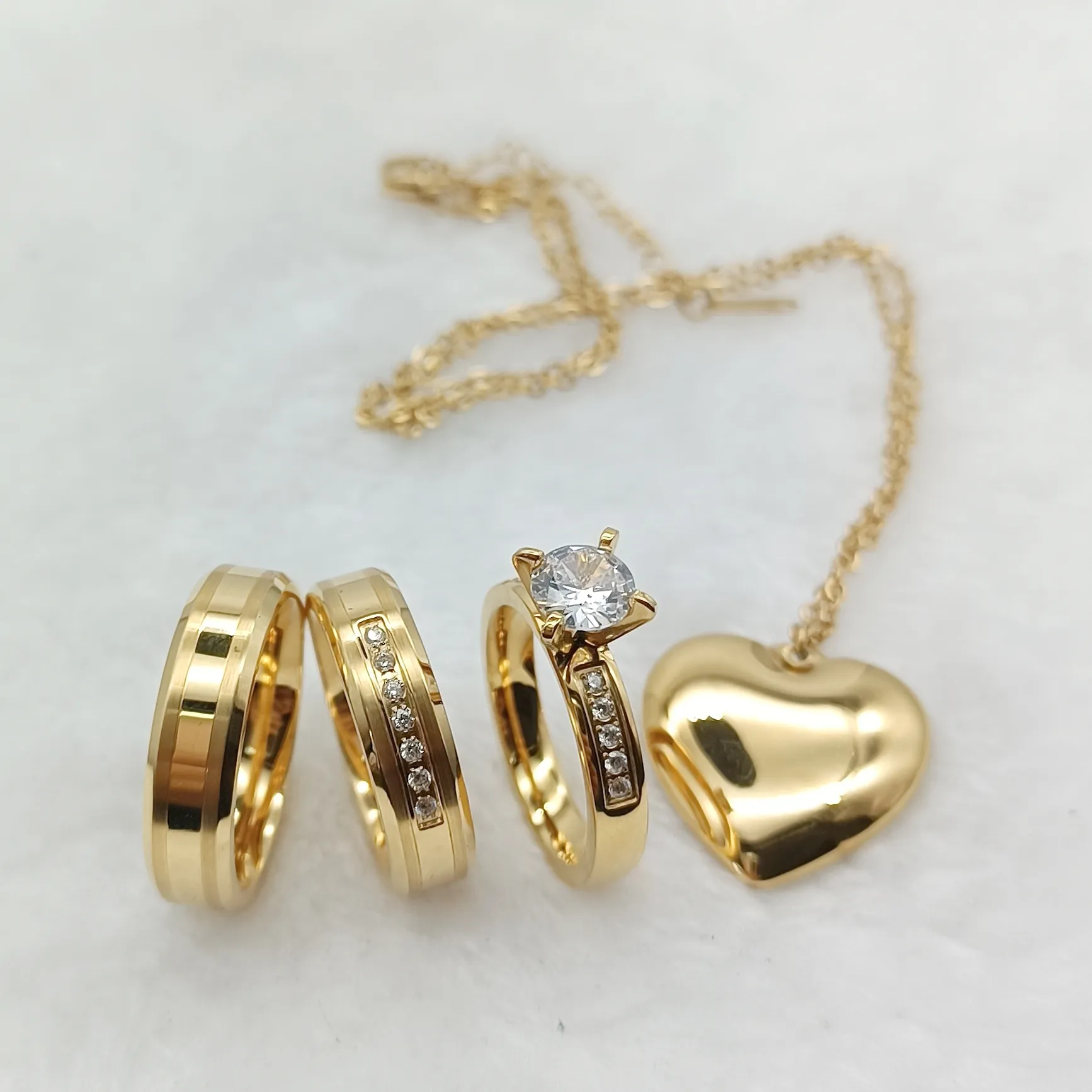 2 gram mạ Vàng nhẫn cho phụ nữ Mỹ đồ trang sức nhẫn đồ trang sức phương Tây Dubai Nhẫn cưới engagement Bridal Bộ mặt dây chuyền