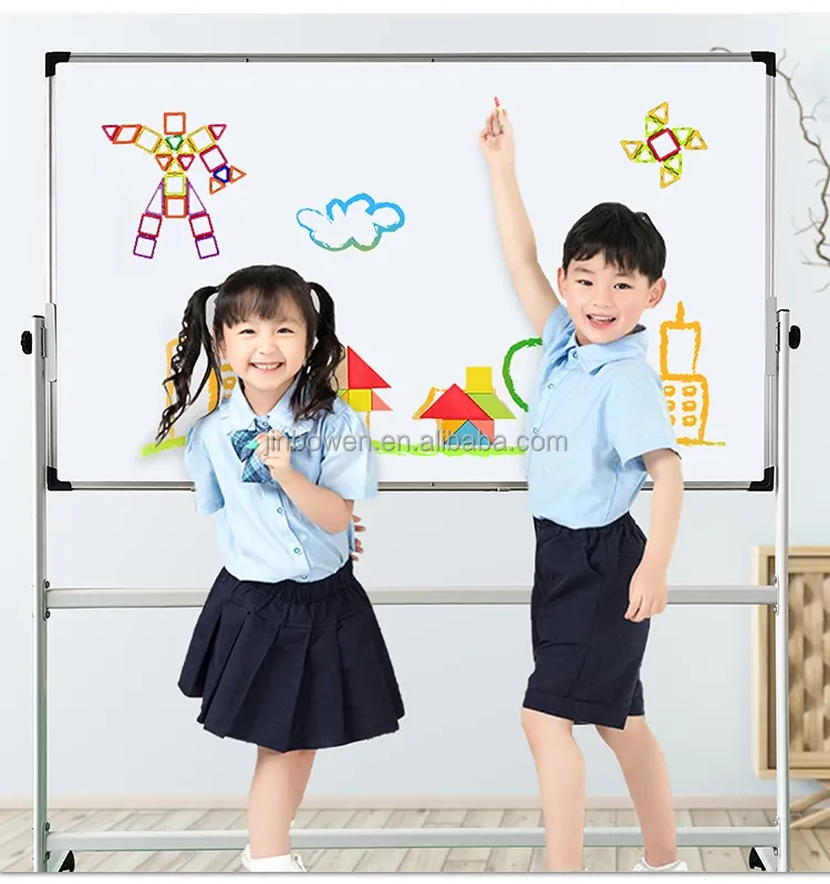 KBW Tableau effaçable à sec double face 48x36 pouces Mobile Rolling Magnetic Large Whiteboard for Office Classroom Home school