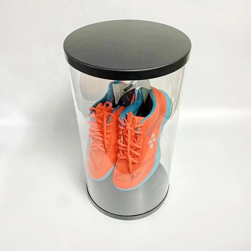 Novo estilo único Clear Sneaker Display Case dobrável plástico redondo tubo cápsula sapato armazenamento caixa atacado