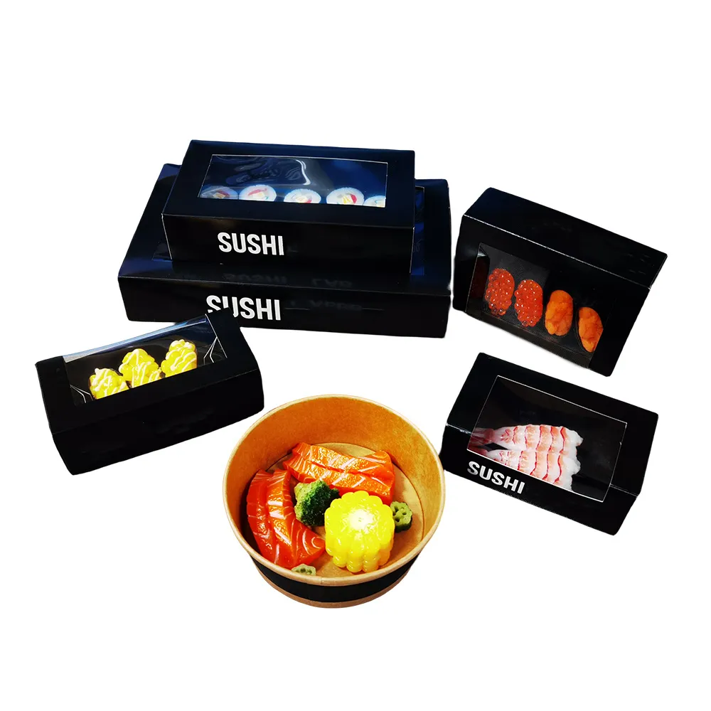Embalagem de alimentos descartáveis, caixas de papel para sanduiche, lancheira para sushi, sanduicheira, pastas padrão, papel kraft preto