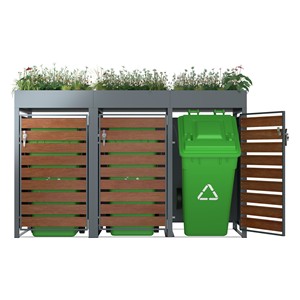 Cubo de basura para exteriores, cubierta de cubo de basura triple, almacenamiento de cubo de basura, caja de cubo de basura para exteriores, contenedor de 3 cubos de basura - Product Image 4