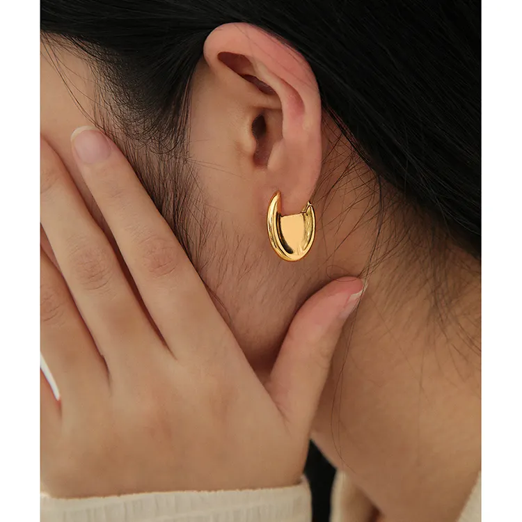 Hollow Oval Geometric Chunky Hoop Earrings Plain Gold Plated Hoop Earrings for Women Chic Fashion Minimalist French Jewelry Hot