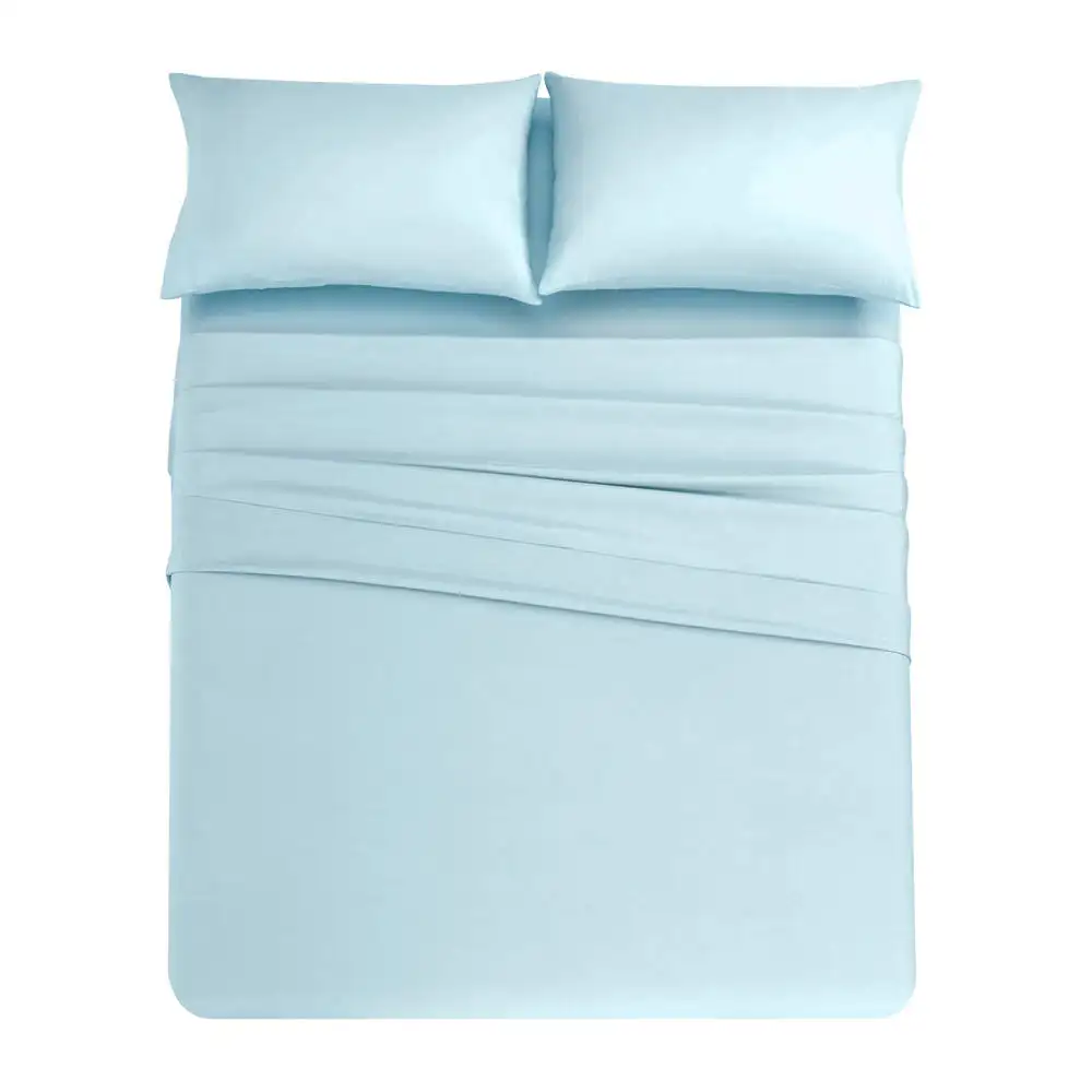 Venta al por mayor de ropa de cama de poliéster Textiles para el hogar Juego de sábanas de microfibra Sábanas blancas Juego de cubrecama azul cielo Ropa de cama