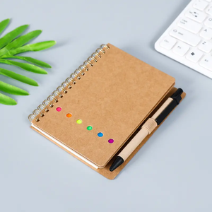 Coil Notebook copri carta Kraft Note adesive Set di cinque colori rilegatura a spirale diario con portapenne e PET - Product Image 4